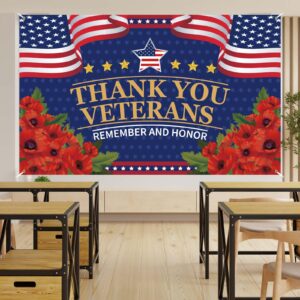 Veterans Day Decorations Photography Red Poppies Thank You Veterans Day Banner 4th of July Patriotic Fourth of July Veterans Day Backdrop Remember and Honor Decorations and Supplies for Party