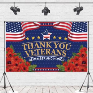 Veterans Day Decorations Photography Red Poppies Thank You Veterans Day Banner 4th of July Patriotic Fourth of July Veterans Day Backdrop Remember and Honor Decorations and Supplies for Party