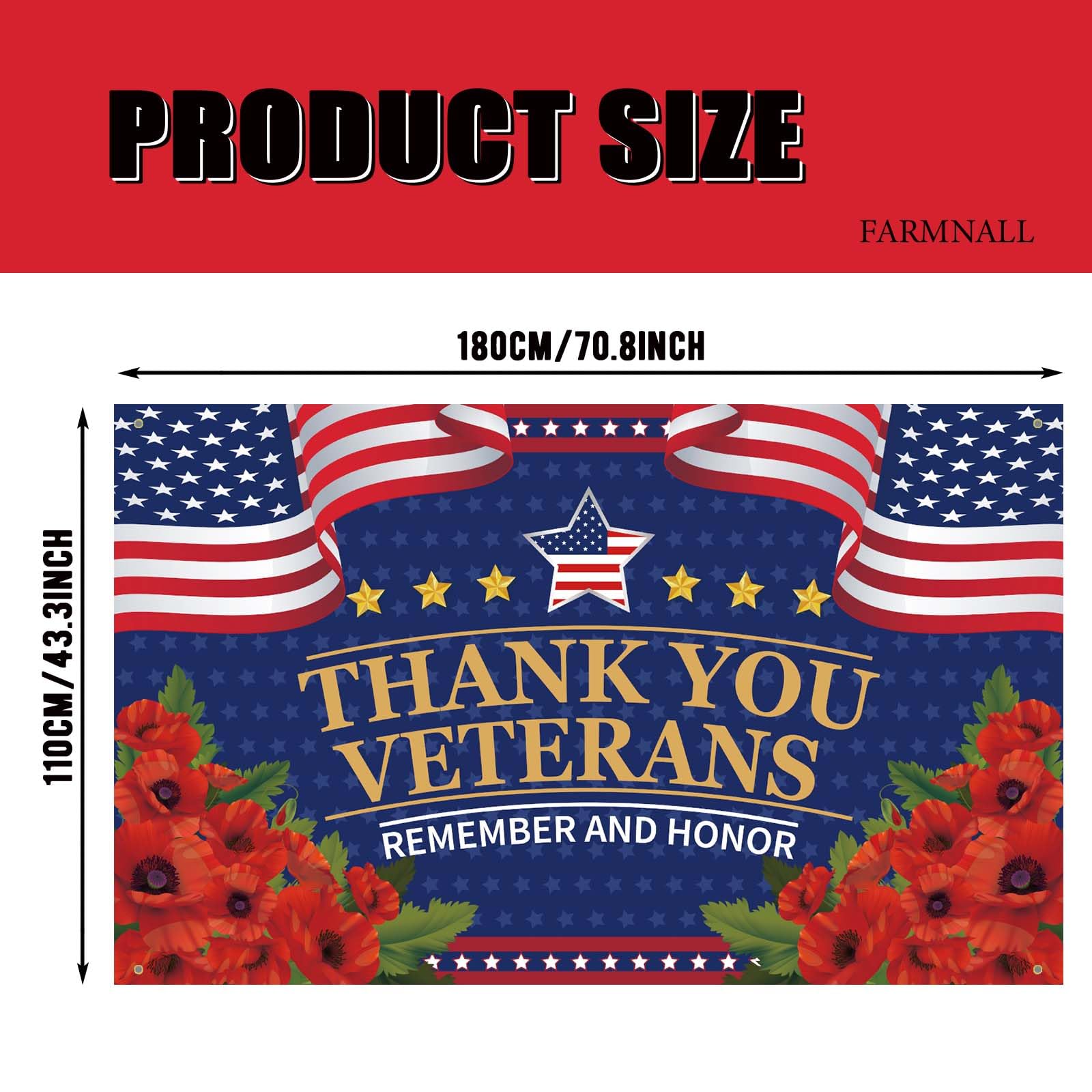 Veterans Day Decorations Photography Red Poppies Thank You Veterans Day Banner 4th of July Patriotic Fourth of July Veterans Day Backdrop Remember and Honor Decorations and Supplies for Party