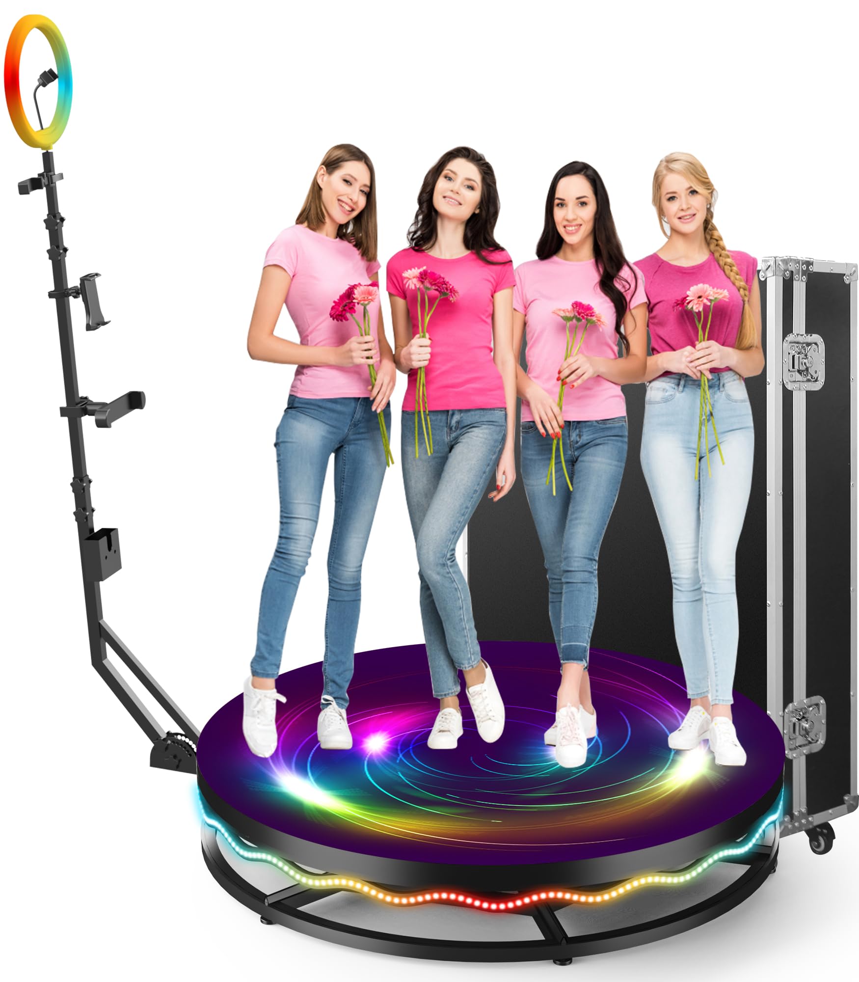 360 Photo Booth Machine for Parties Free Custom Logo with Ring Light Stand on Remote Control Automatic Slow Motion 360 Spin Photo Camera Booth