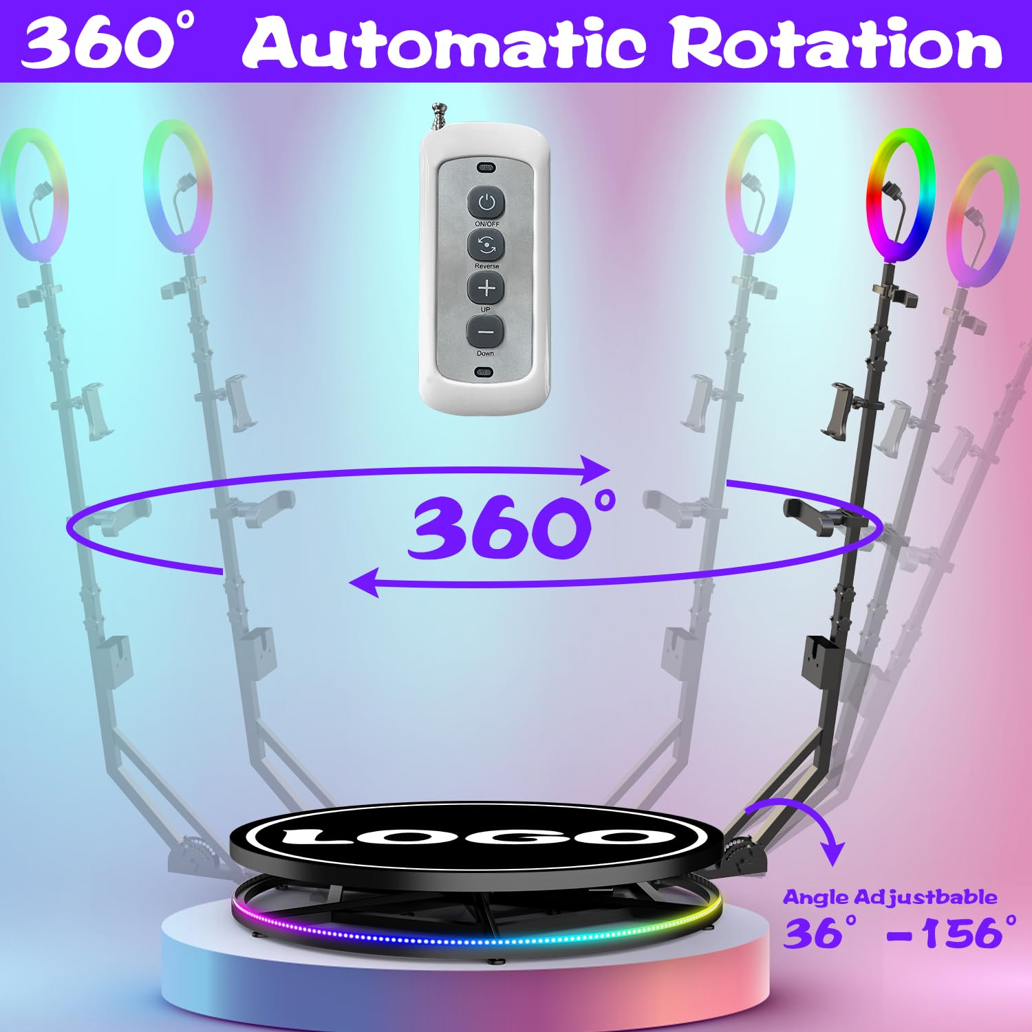 360 Photo Booth Machine for Parties Free Custom Logo with Ring Light Stand on Remote Control Automatic Slow Motion 360 Spin Photo Camera Booth