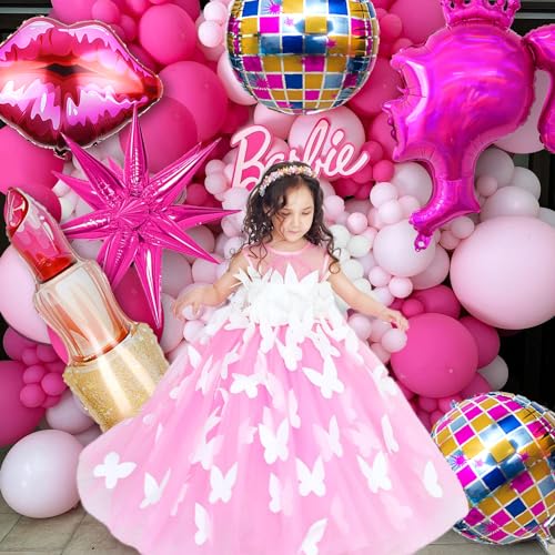 17 PCS Hot Pink Princess Foil Balloon Girl Head Balloons for Pink Princess Doll Theme Party Decorations Photo Booth Backdrop Little Girl Adult Baby Shower Bachelorette Makeup Birthday Supply