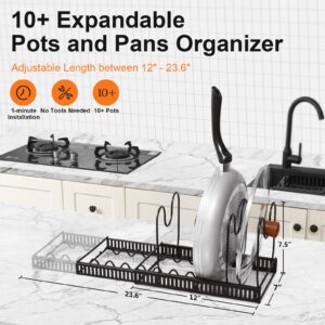 YUMPION Heavy-Duty Cast Iron Pot Organizer, 10 Adjustable Compartments, Expandable, Anti-Scratch, Easy Assembly, 10 Pcs