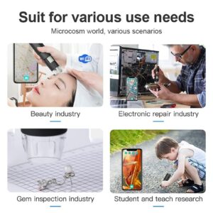 Wireless Digital Microscope 50X-1000X, WiFi Portable Handheld Mini USB Microscope Camera Magnifier for Phone & Computer, for Scalp Electronic Circuit Board