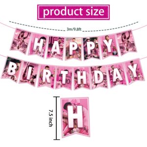 Soccer Star Birthday Decorations, Soccer Star Party Decorations include 1Pcs Happy Birthday Banner and 8 Pcs Football Star Party Hanging Swirls, Soccer Player Decorations for Soccer Party Pink Jersey