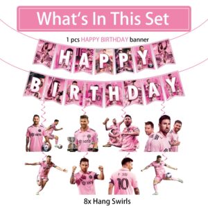 Soccer Star Birthday Decorations, Soccer Star Party Decorations include 1Pcs Happy Birthday Banner and 8 Pcs Football Star Party Hanging Swirls, Soccer Player Decorations for Soccer Party Pink Jersey