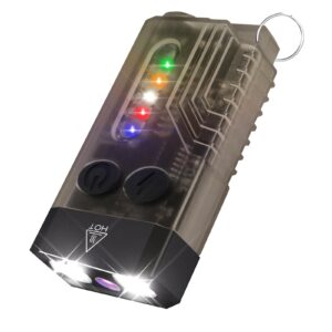 hisim mini powerful keychain bright 1000 lumens edc flashlight with 14 lighting modes, 365nm uv light cob side light ipx4 pocket tail magnet buzzer alarm rechargeable flashlight black