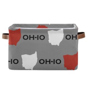 oh-io state storage bin with handle,rectangular foldable storage basket large storage collapsible for shelves closet bedroom living room