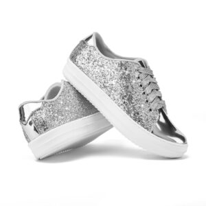 IMPREMEY Women's Glitter Sneakers Lace-Up ，Sparkly Fashion Shoes for Casual Sports Walking Sequin Shoes Silver
