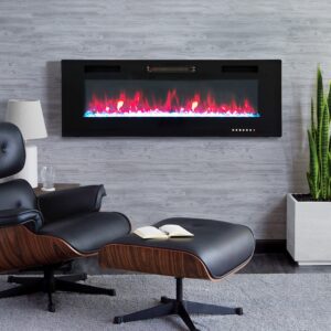 maison arts 50" electric fireplace indoor wall mounted & recessed fireplace heater with remote control & touch screen,8hrs timer, adjustable flame & bed colors and speed for bedroom living room,1500w
