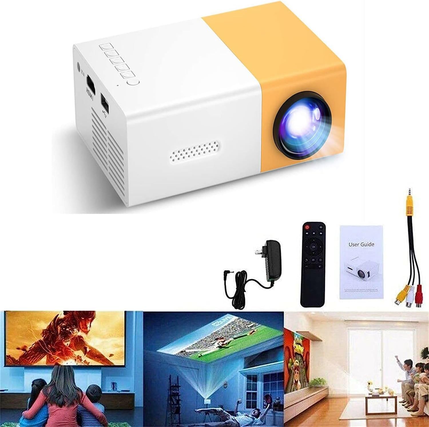 G300 HD LED Projector, Upgrade Home Cinema Projector Support 1080P Displaying, Stylish HD Projector Support HDMI, AV, VGA, USB, for SD Input & 3.5mm Earphone Port, Replace Television