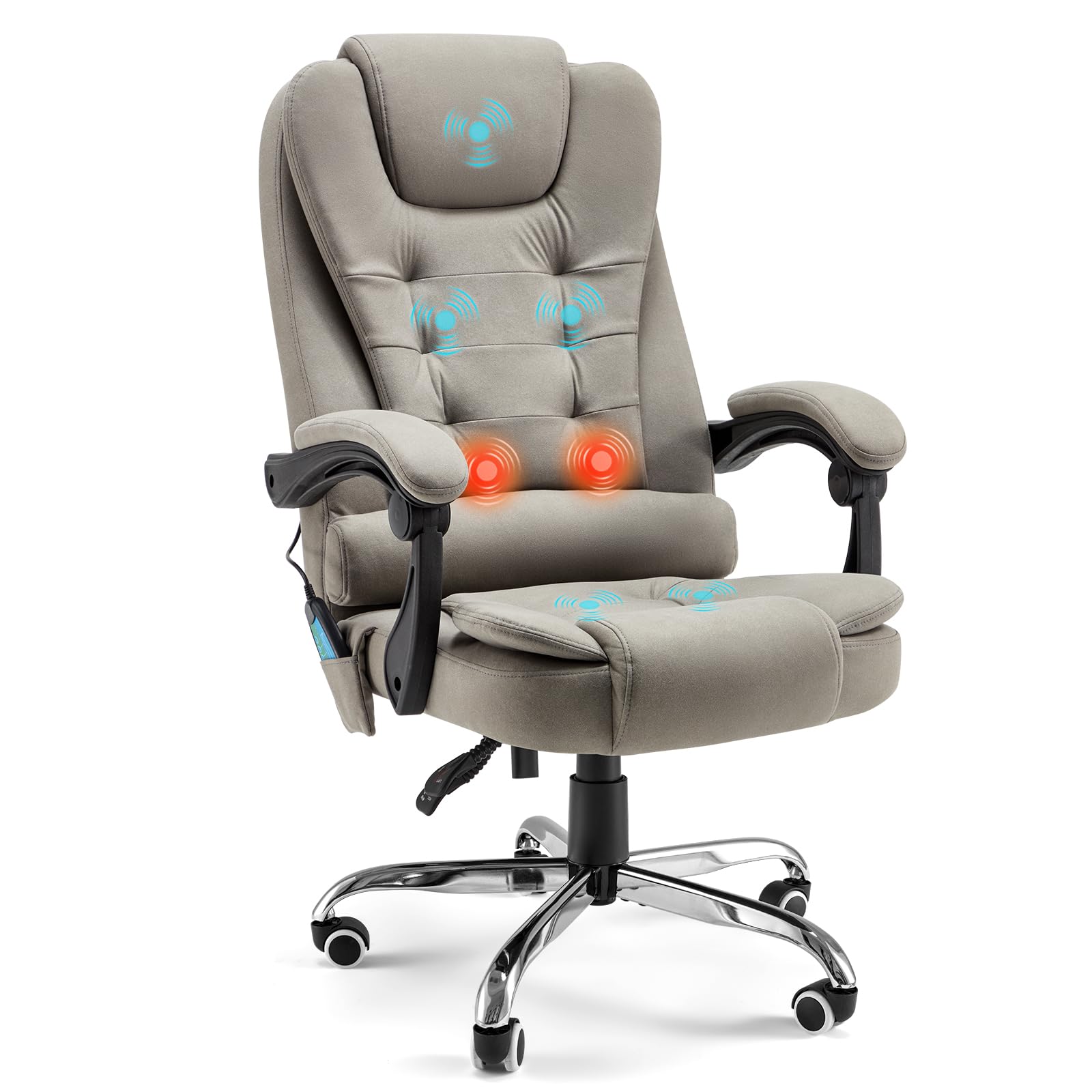 YODOLLA Executive Office Chair with 7 Points Massage&Heat Function, High Back Office Chair w/Footrest Reclining Swivel Home Office Chair, Fabric, Light Grey