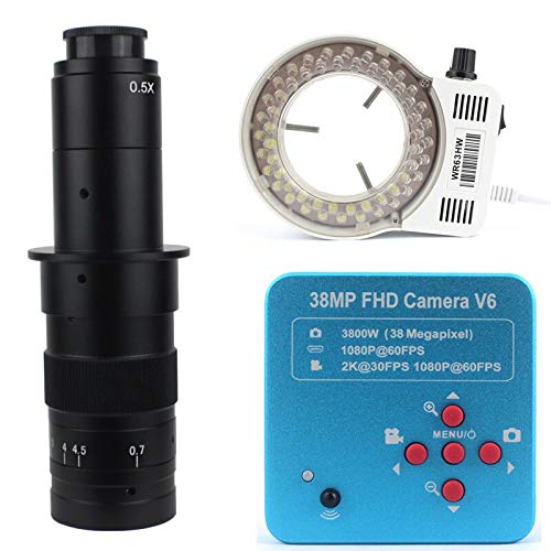 Newest 38MP 2K HDMI UBS Industry Video Microscope Camera +130X/180X/300X Monocular Lens 56 LED Light for PCM SMD Soldering (Color : 38mp)