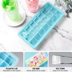 GGOW Ice Cube Tray with Lid and Bin: Stackable Covered Ice Cube Maker for Freezer - Easy Release Flexible Ice Trays Making 1.25inch Ice Cubes - 2Pack Removable Lidded Ice Cube Freezing Tray