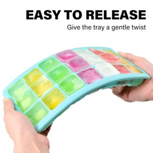 GGOW Ice Cube Tray with Lid and Bin: Stackable Covered Ice Cube Maker for Freezer - Easy Release Flexible Ice Trays Making 1.25inch Ice Cubes - 2Pack Removable Lidded Ice Cube Freezing Tray