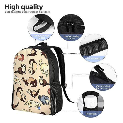 VTCTOASY Hairy Ferret Print Backpack Waterproof Lightweight Casual Daypack Cute Travel Laptop Bag For Men Women