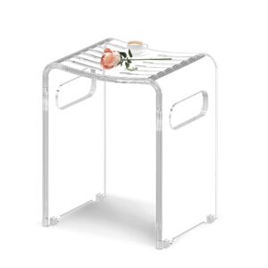 lftytuo acrylic anti-skip shower bench, clear shower stool for inside shower, modern shower chair with curved seat & water leaking hole 300lbs weight capacity