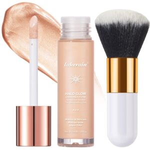 natural glow liquid filter makeup, longwear face luminizer, complexion booster for any part of the body, liquid highlighter with brush kit, infused hyaluronic acid, 1.06 fl oz (#03 light/medium)