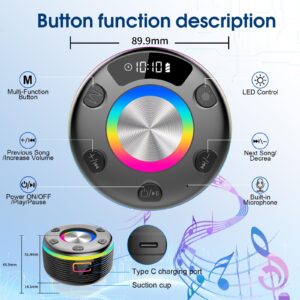 OYIB Bluetooth Shower Speaker, Portable Bluetooth Speaker 360° HD Sound, RGB Lights, FM Radio, IPX7 Waterproof Wireless Speaker with Suction Cup and Mic, Shower Radio for Party/Outdoor/Travel/Gifts