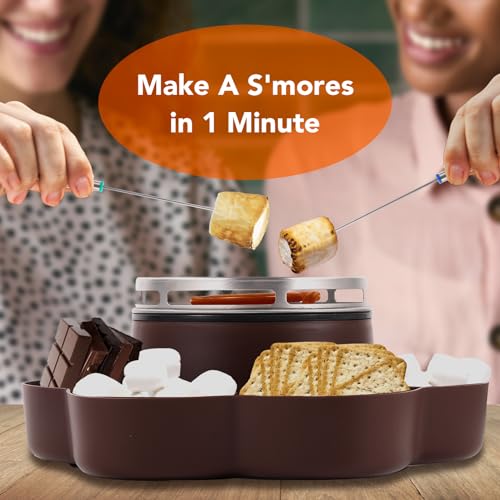 Electric S'mores Maker Tabletop Indoor, Flameless Marshmallow Roaster, Smores Kit with 6 Compartment Trays and 4 Forks, Housewarming Gifts for New House