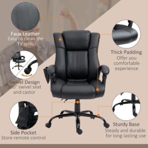 Vinsetto 6-Point Vibration Massage Office Chair, Reclining PU Leather Desk Chair with Adjustable Height - Black