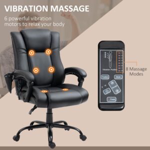 Vinsetto 6-Point Vibration Massage Office Chair, Reclining PU Leather Desk Chair with Adjustable Height - Black