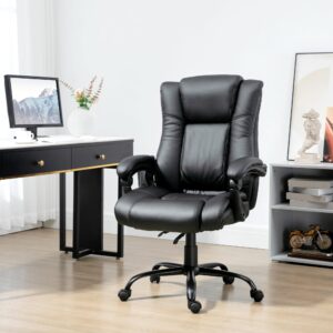 Vinsetto 6-Point Vibration Massage Office Chair, Reclining PU Leather Desk Chair with Adjustable Height - Black