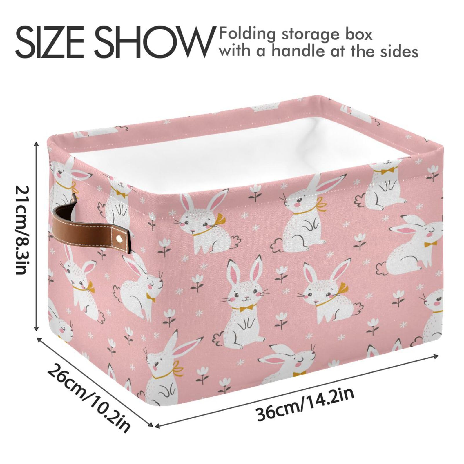 HOYYU Pink Rabbits Bunny Basket Decor Storage Bin Basket For Shelf Closet Foldable Fabric Storage Box Cube With Handles Large Kids Toys Clothes Organizer Basket For Nursery Bedroom