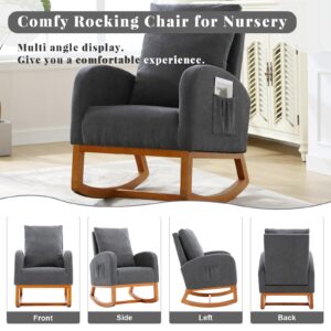 DecoraFlex Modern Accent Rocking Chair Nursery, Dark Gray Nursery Rocking Chairs with Solid Wood Legs, Upholstered Tall Back Accent Glider Rocking Chair for Living Room/Bedroom/Nursery