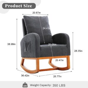 DecoraFlex Modern Accent Rocking Chair Nursery, Dark Gray Nursery Rocking Chairs with Solid Wood Legs, Upholstered Tall Back Accent Glider Rocking Chair for Living Room/Bedroom/Nursery