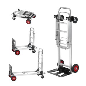 vevor aluminum folding hand truck, 2 in 1 design 400 lbs capacity, heavy duty industrial collapsible cart, dolly cart with rubber wheels for transport and moving in warehouse, supermarket, garden