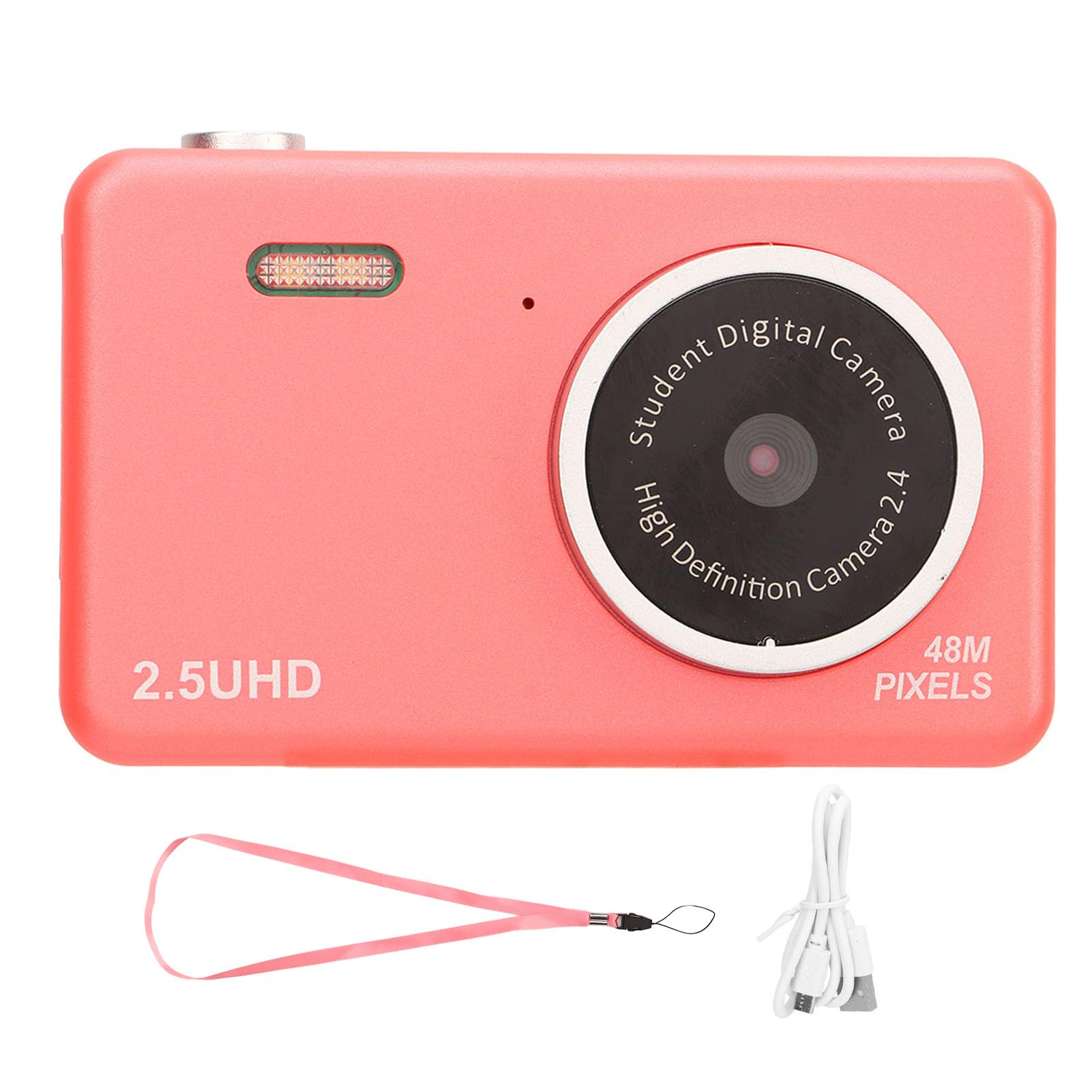 Compact Cute Dual Lens Digital Camera, 2.5K HD Selfie Camera with 8X Zoom for Students (Pink)