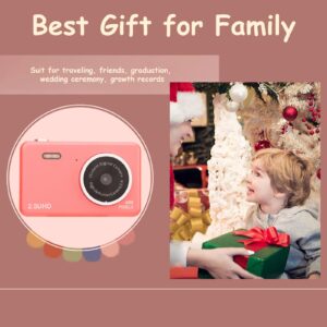 Compact Cute Dual Lens Digital Camera, 2.5K HD Selfie Camera with 8X Zoom for Students (Pink)