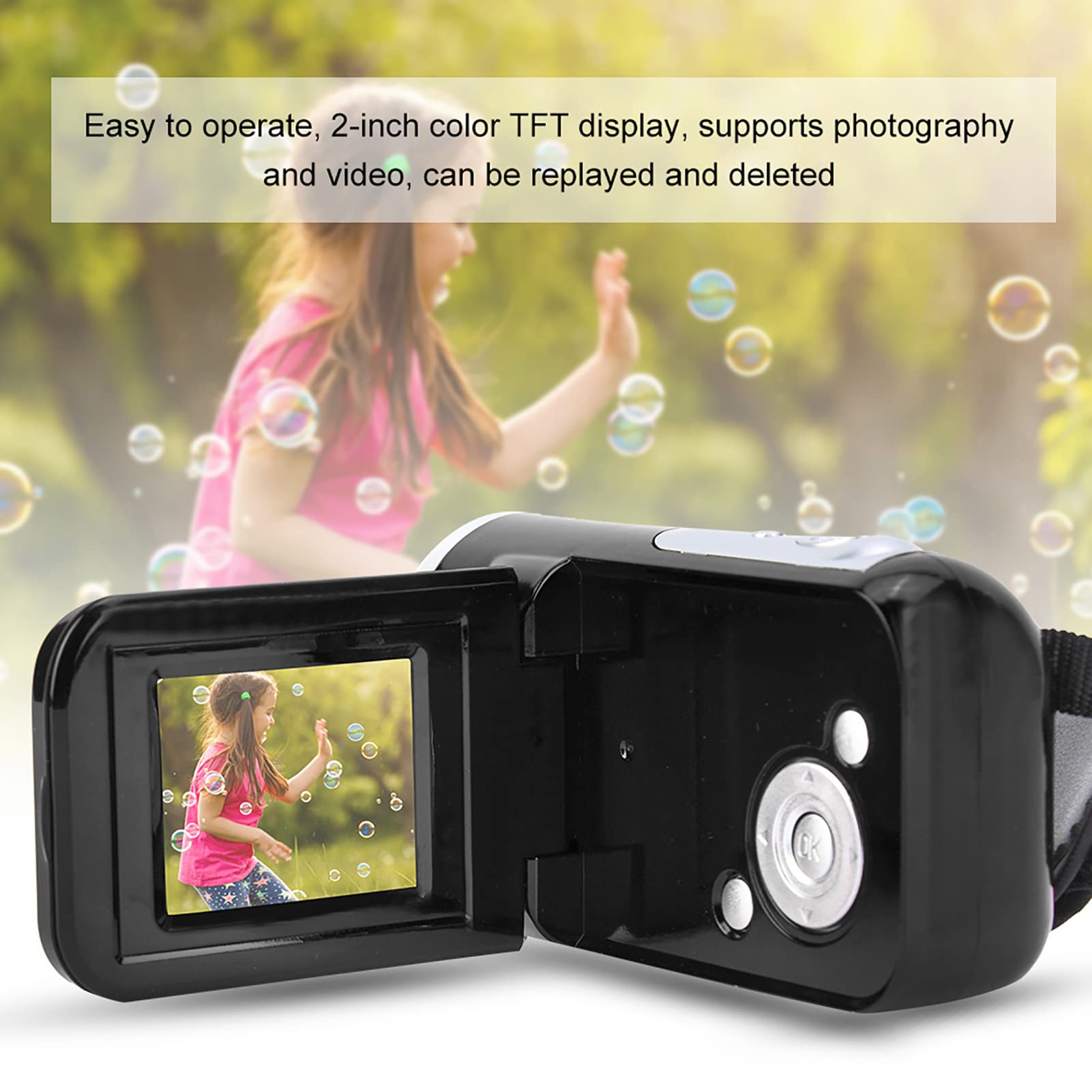 Portable Children DV Camera 16X Digital High Definition Camera with TFT LCD Screen Toy Camera Support Memory Card Children Toys (Black)