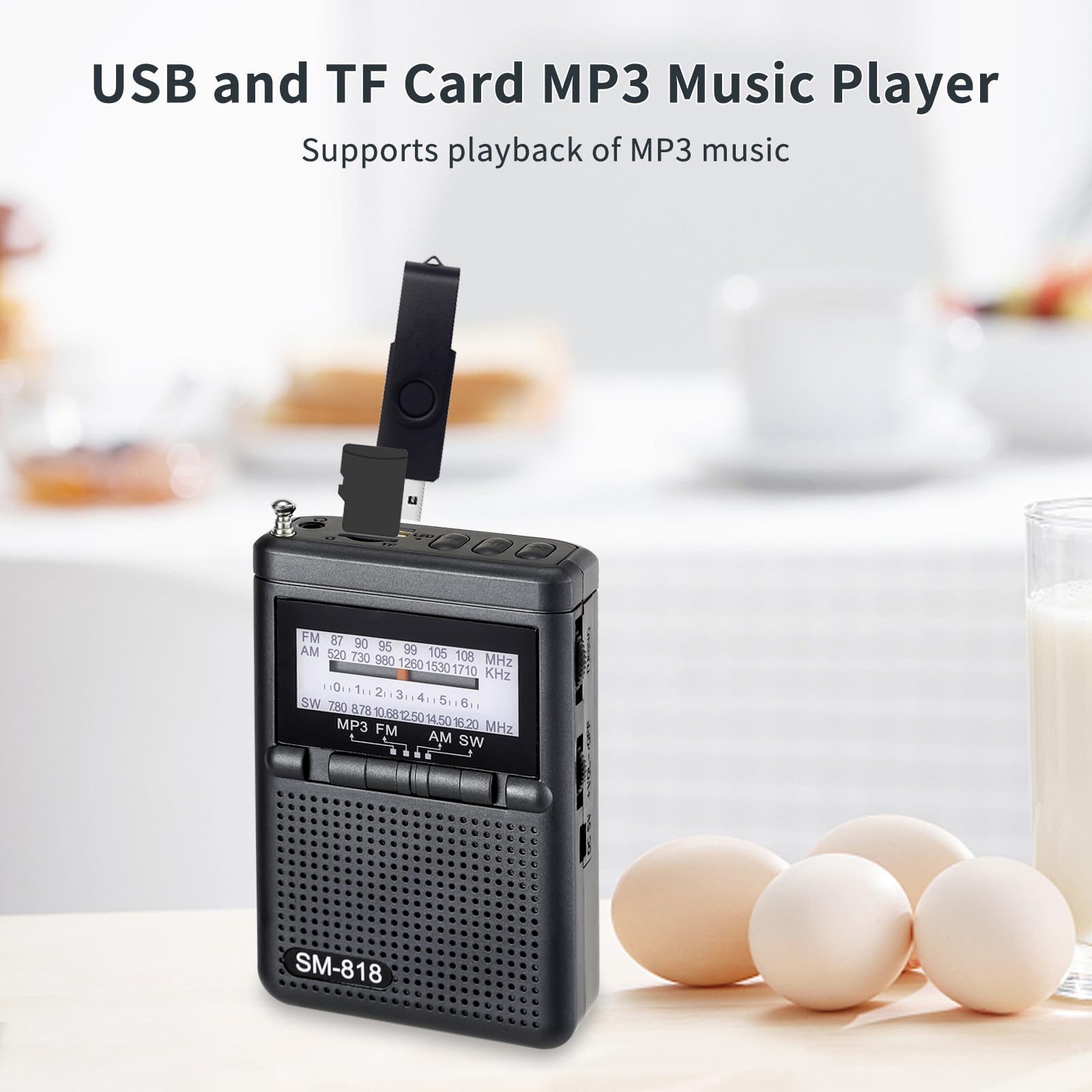 SEMIER Personal AM FM SW Pocket Radio Portable, Shortwave Walkman Transistor Radio with Best Reception, Support TF Card USB, 1200 mAh Rechargeable Battery and Stereo Earphone Jack for Jogging, Walking