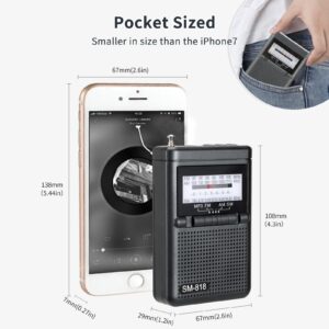 SEMIER Personal AM FM SW Pocket Radio Portable, Shortwave Walkman Transistor Radio with Best Reception, Support TF Card USB, 1200 mAh Rechargeable Battery and Stereo Earphone Jack for Jogging, Walking