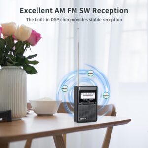 SEMIER Personal AM FM SW Pocket Radio Portable, Shortwave Walkman Transistor Radio with Best Reception, Support TF Card USB, 1200 mAh Rechargeable Battery and Stereo Earphone Jack for Jogging, Walking