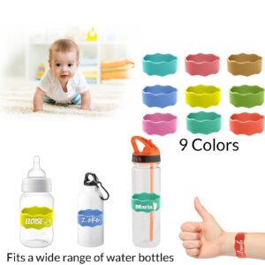 Personalized Water Bottle Name Bands Custom Baby Bottle Labels for Daycare School Resilient Silicone Engraved Colorfast Reusable Labels