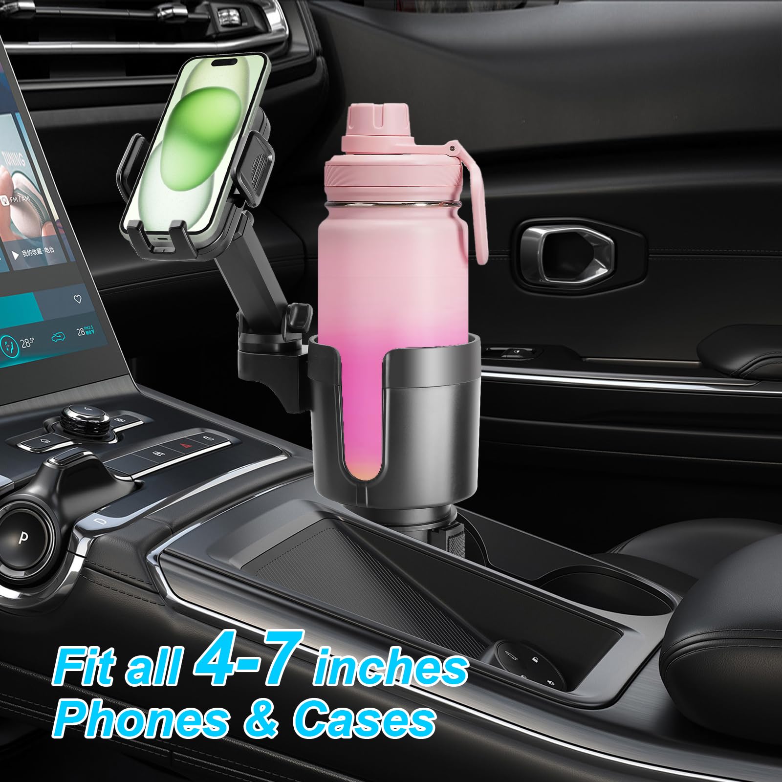 Jkapy Cup Holder Phone Mount for Car,2 in 1 Cup Holder Expander for Car with 360°Rotation Long Arm Phone Holder Cell Phone Holder for Car Compatible with All Smartphones