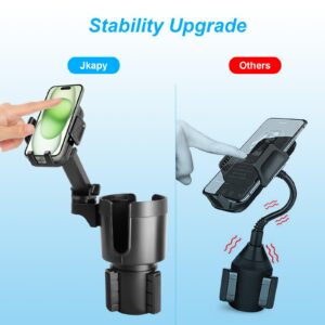 Jkapy Cup Holder Phone Mount for Car,2 in 1 Cup Holder Expander for Car with 360°Rotation Long Arm Phone Holder Cell Phone Holder for Car Compatible with All Smartphones