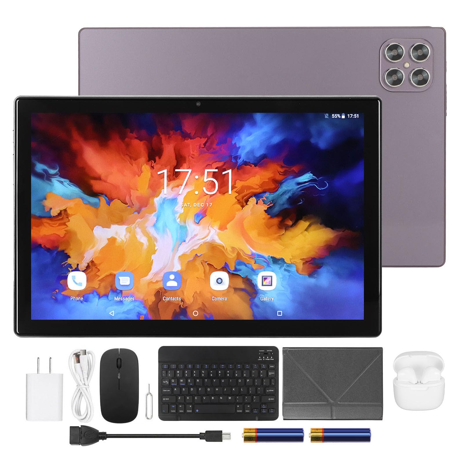 Acogedor 2 in 1 Tablet, 10.1in Gaming Tablet with BT Keyboard, Earbuds, Mouse, 12GB RAM 256GB ROM, 8 Core CPU, 8+20MP Dual Cam, Support 5G WiFi, for Android 11.0 (Violet)