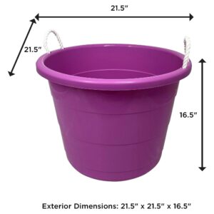 Homz 17-Gallon Indoor Outdoor Storage Bucket with Rope Handles for Sports Equipment, Party Cooler, Gardening, Toys and Laundry, Orchid Purple (4 Pack)