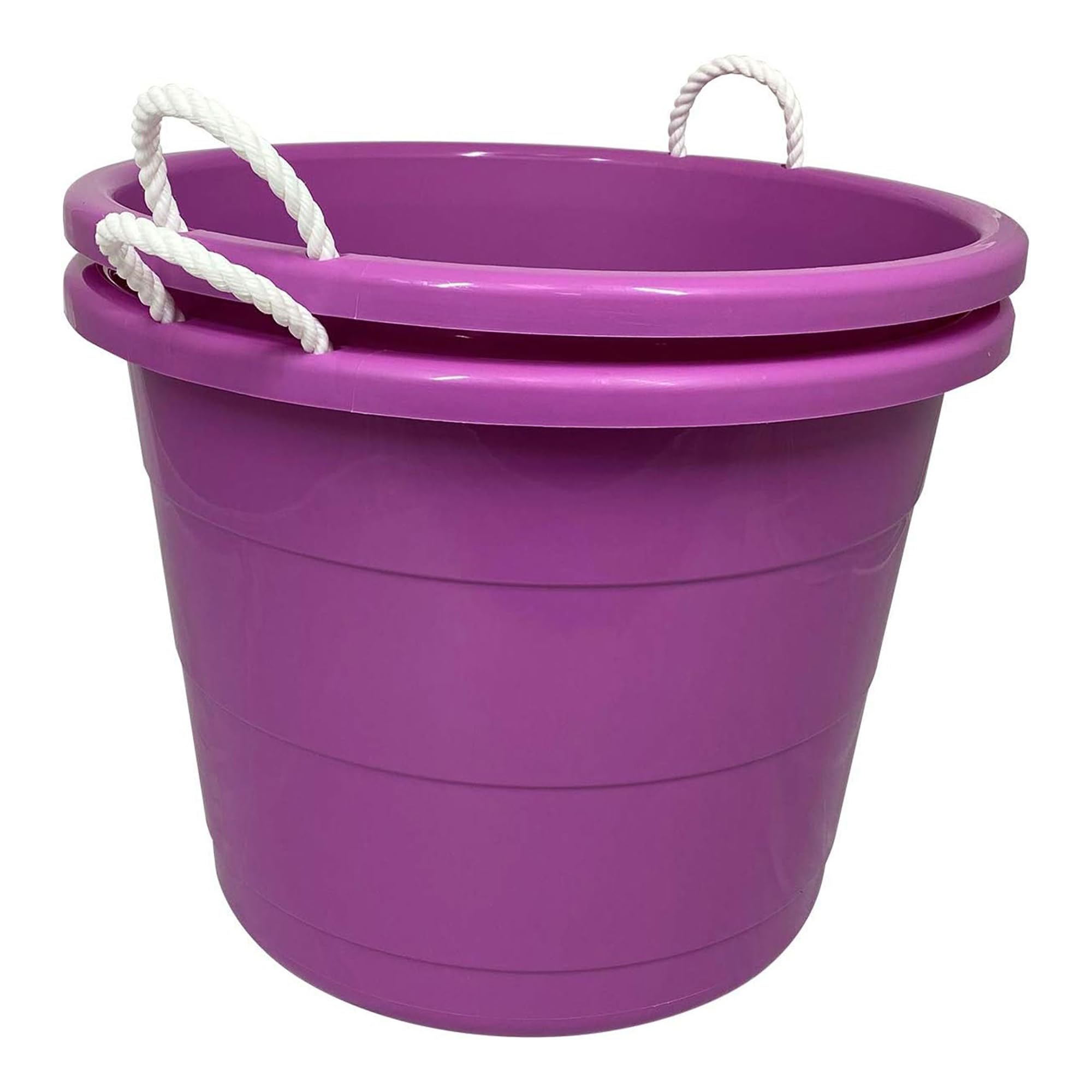 Homz 17-Gallon Indoor Outdoor Storage Bucket with Rope Handles for Sports Equipment, Party Cooler, Gardening, Toys and Laundry, Orchid Purple (4 Pack)