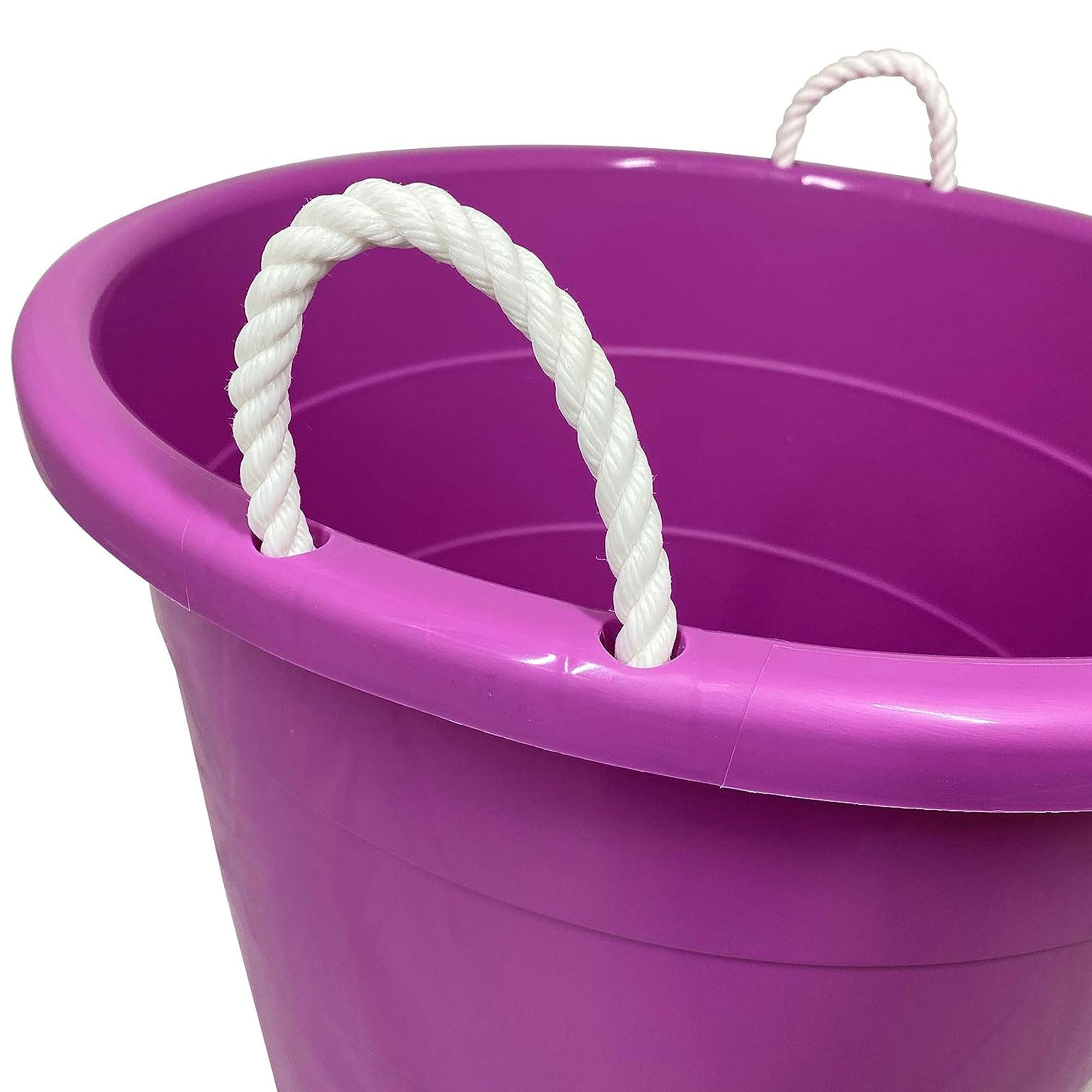 Homz 17-Gallon Indoor Outdoor Storage Bucket with Rope Handles for Sports Equipment, Party Cooler, Gardening, Toys and Laundry, Orchid Purple (4 Pack)