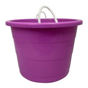 Homz 17-Gallon Indoor Outdoor Storage Bucket with Rope Handles for Sports Equipment, Party Cooler, Gardening, Toys and Laundry, Orchid Purple (4 Pack)