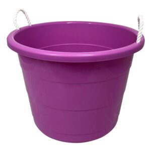 Homz 17-Gallon Indoor Outdoor Storage Bucket with Rope Handles for Sports Equipment, Party Cooler, Gardening, Toys and Laundry, Orchid Purple (4 Pack)