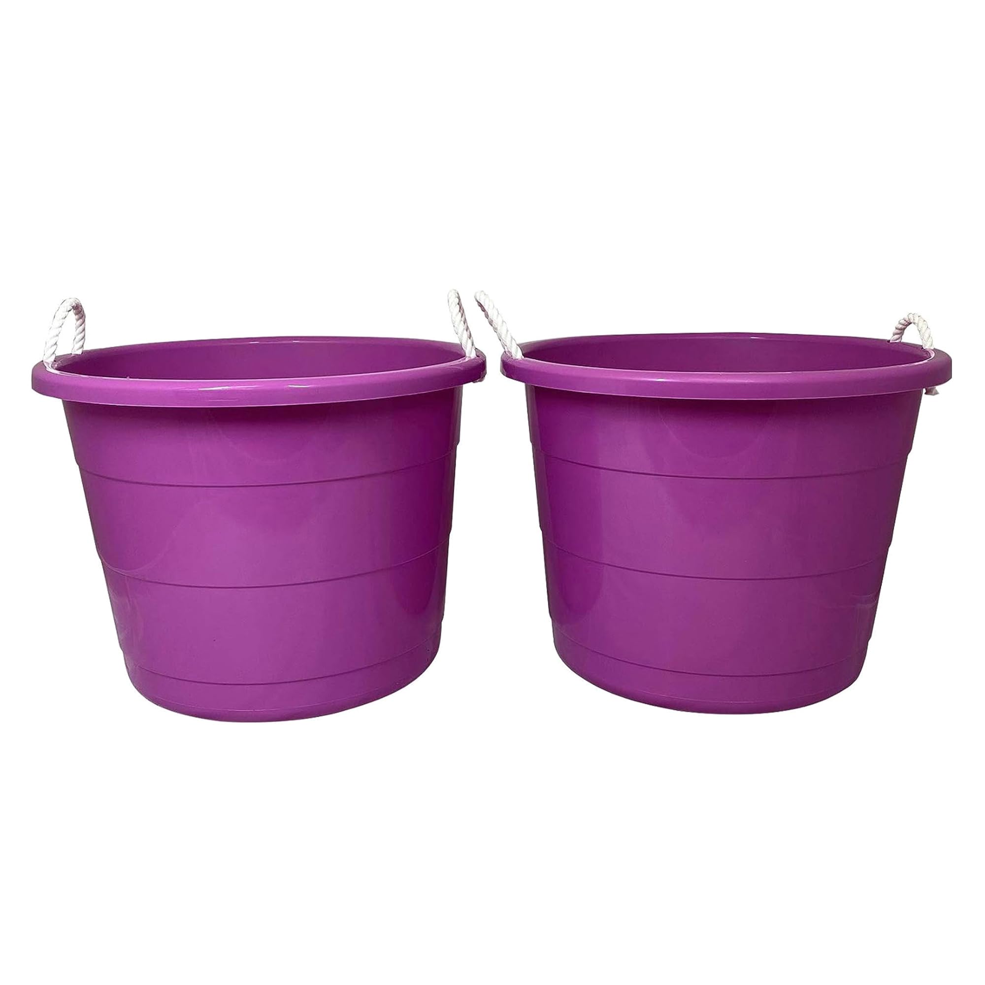 Homz 17-Gallon Indoor Outdoor Storage Bucket with Rope Handles for Sports Equipment, Party Cooler, Gardening, Toys and Laundry, Orchid Purple (4 Pack)