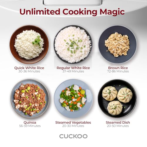 CUCKOO 6-Cup / 1.5 Qt. (Uncooked) Micom Rice Cooker and Warmer, Steamer basket, 11 Operating Modes: White Rice, Brown Rice & More, Nonstick Inner Pot, Made in Korea, Small Rice Cooker, Multi Cooker, CR-0641F