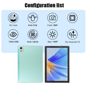 Tablet PC, 10.1 Inch Tablet Night Reading Mode 5G WiFi 1960x1080 100-240V Dual Speakers 6GB 128GB for Travel for Android 12 (US Plug)