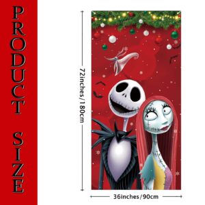 Nightmare Before Christmas Door Cover Jack Skellington Sally Zero Photo Backdrop Halloween Christmas Xmas Winter Holiday Decorations and Supplies for Home Party